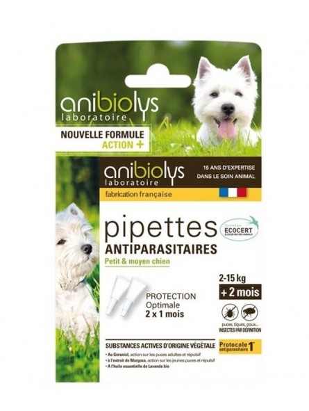 Pipettes antiparasitaires petit et moyen chien Ecocert (2 pipettes) - Anibiolys