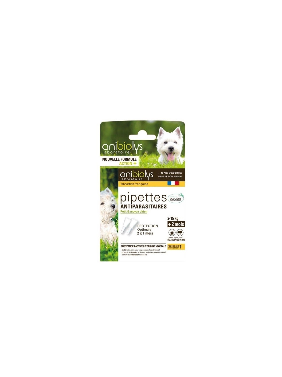Pipettes antiparasitaires petit et moyen chien Ecocert (2 pipettes) - Anibiolys